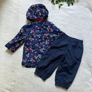 OshKosh B’gosh Toddler 12M Girls Rain Jacket & Pants Set Navy Floral Waterproof